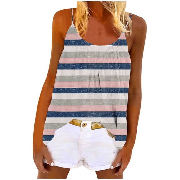 Womens Basic Tops Sevevn Women's Print Fashion Casual Sleeveless Fold Round-Neck Camisoles Blouse Cute Tank Tops
