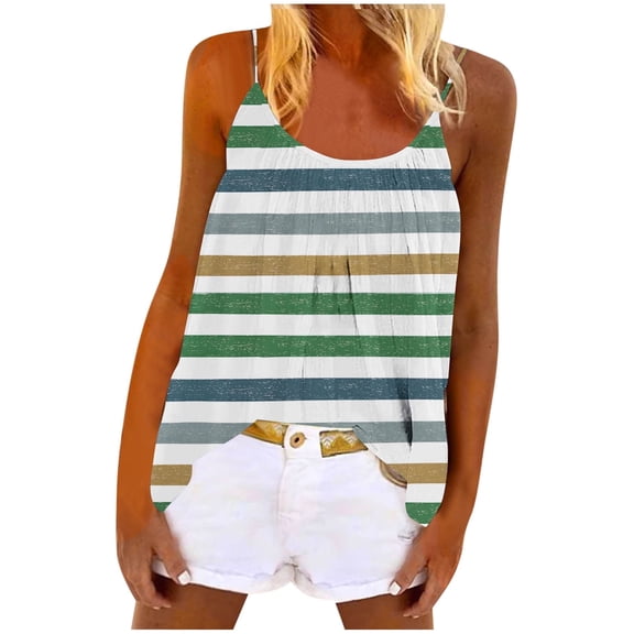 Womens Basic Tops Sevevn Women's Print Fashion Casual Sleeveless Fold Round-Neck Camisoles Blouse Cute Tank Tops