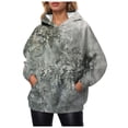 thumbnail image 1 of Womens Basic Tops Winter Loose Fit Hooded Long Sleeve Puff One Shoulder Drawstring Floral Leisure Cotton Hoodies (Grey,M), 1 of 4