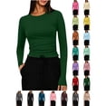 thumbnail image 1 of Womens Basic Tops Women's Fashion Casual Round Neck Solid Color Long Sleeve T Shirt Pullover Army Green L, 1 of 8