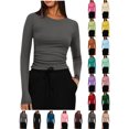 thumbnail image 1 of Womens Basic Tops Women's Fashion Casual Round Neck Solid Color Long Sleeve T Shirt Pullover Gray M, 1 of 8