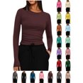 thumbnail image 1 of Womens Basic Tops Women's Fashion Casual Round Neck Solid Color Long Sleeve T Shirt Pullover Purple L, 1 of 8