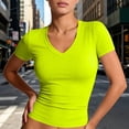 thumbnail image 1 of Womens Basic V Neck Short Sleeve Spring T Shirts Slim Fit Crop Y2k Tee Summer Gym Workout Cute Top Fluorescent Green M, 1 of 7