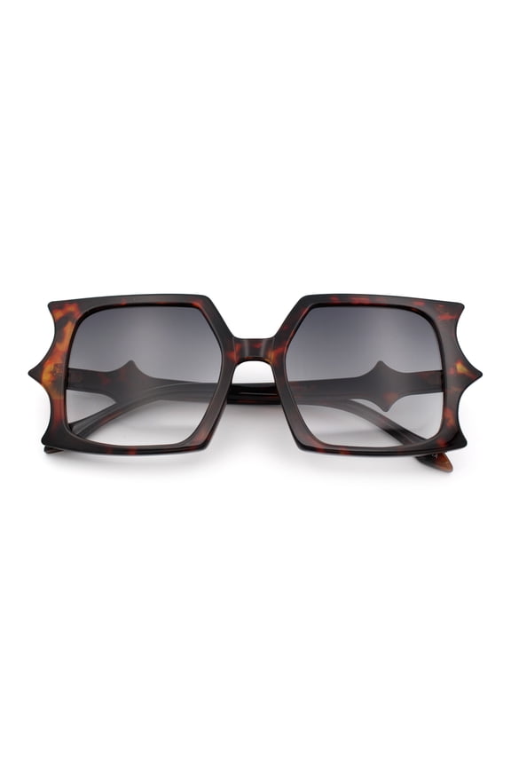 Womens Bat Wing Oversized Rectangular Plastic Fashion Sunglasses Tortoise - Smoke