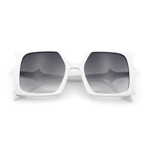 Womens Bat Wing Oversized Rectangular Plastic Fashion Sunglasses White - Smoke