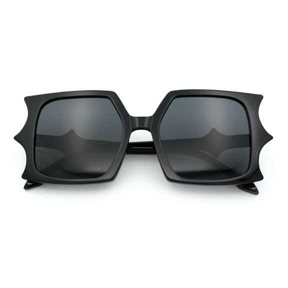 Womens Bat Wing Shape Plastic Oversized Rectangle Fashion Sunglasses All Black
