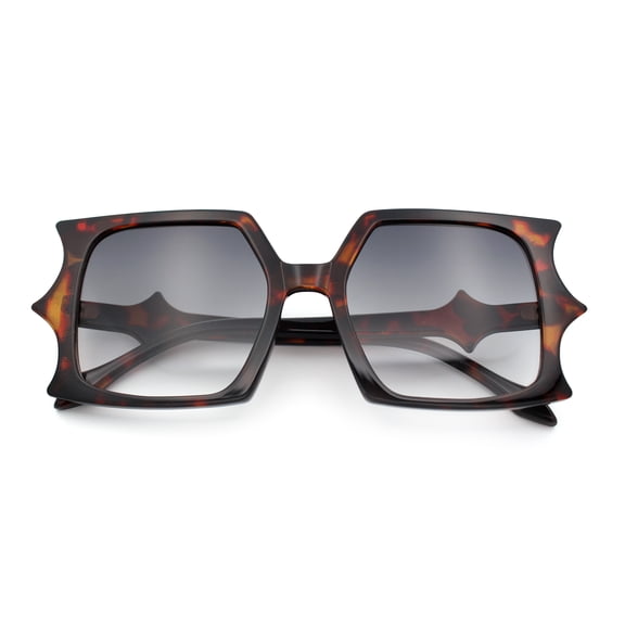 Womens Bat Wing Shape Plastic Oversized Rectangle Fashion Sunglasses Tortoise - Smoke