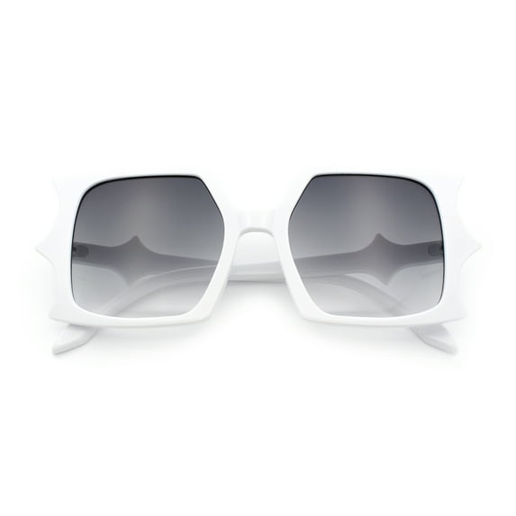 Womens Bat Wing Shape Plastic Oversized Rectangle Fashion Sunglasses White - Smoke