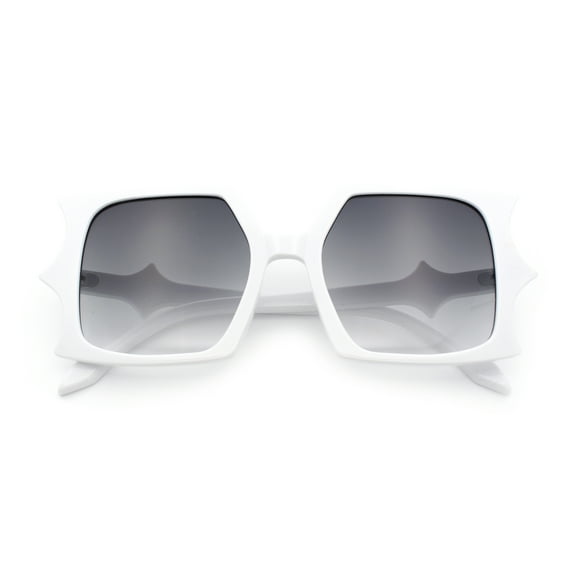 Womens Bat Wing Shape Plastic Oversized Rectangle Fashion Sunglasses White - Smoke