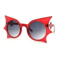 thumbnail image 1 of Womens Bat Wing Shape Round Circle Lens Plastic Sunglasses Red - Smoke, 1 of 4