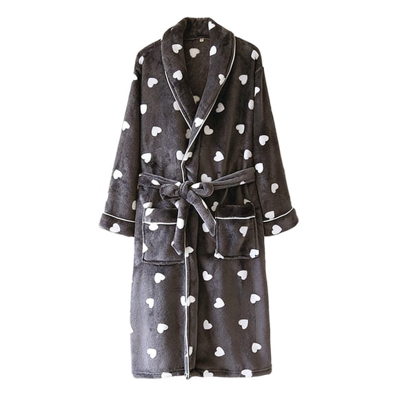 Womens Bath Robe Flannel Cozy Fleece Soft With Pockets Sleepwear for Women,Grey,M