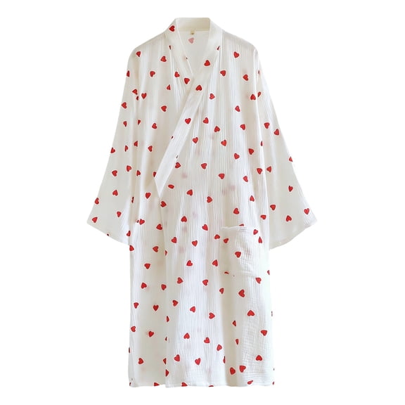 Womens Bath Robe Kimono Printed Weave Loungewear Sleepwear for Women,White,M