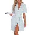 thumbnail image 1 of INSPIRE CHIC Women's Bath Robe Waffle Short Sleeve Wrapping Straps Loungewear Soft Robe with Pocket S Blue, 1 of 6