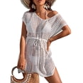 thumbnail image 1 of Womens Bathing Suit Cover Ups Sexy See Through Crochet Tie Waist Bikini Swimwear Beach Swimsuit Cover Up Dresses, 1 of 4