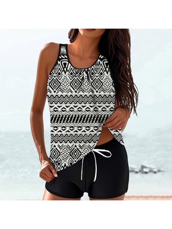 Womens Bathing Suit for Women Plus Size Swimsuit Tankini Bathing Suits Two Piece Tankini Swimsuits for Women Tummy Control Bathing Suits Halter Swim Top with Shorts