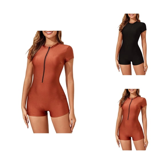 Womens Bathing Suits Front Zipper Two Piece Tankini Athletic Swimsuit with Boy Shorts High Performance Swimwear for Pool and Beach