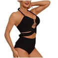 thumbnail image 1 of Womens Bathing Suits Modest High Waist Bikini Sets Cute Halter 2 Piece Swimsuit Cut Out Trendy Swimwear Black,S, 1 of 6