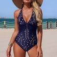 thumbnail image 1 of Womens Bathing Suits, Swim Dress Women, Ladies Swimsuits, Womens One Piece Swimsuits Tummy Control Laser-Cut Deep V Neck Criss-Cross Back 2026 Summer Beach Bathing Suit, Navy L, 1 of 7