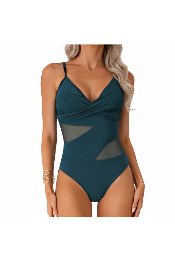 Womens Bathing Suits Tummy Control Women Striped Solid Color With Chest Pad Without Steel Support Hanging Neck Bikini Swimsuit Navy,M