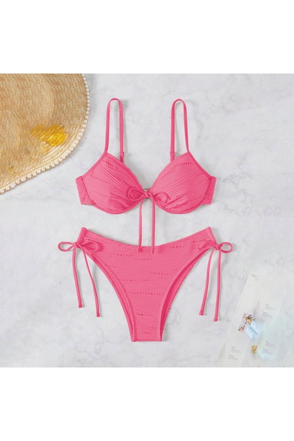 Womens Bathing Suits Tummy Suits New Women Solid Color Lace-Up Split Swimsuit Bikini Beach Hot Spring Two-Piece Swimsuit Suit Style B-91 Pinks XL