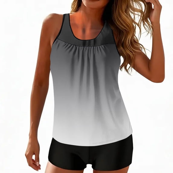 Womens Bathing Suits Two Piece Tank Tops Boyshorts Swimsuits High Waist Tummy Control Gradient Tankini Swimwear, S