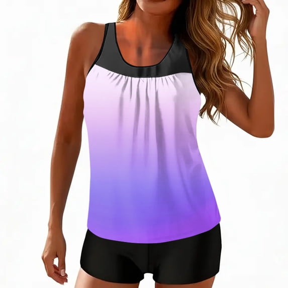 Womens Bathing Suits Two Piece Tank Tops Boyshorts Swimsuits High Waist Tummy Control Gradient Tankini Swimwear, S