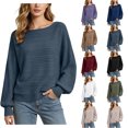 thumbnail image 1 of Womens Batwing Long Sleeve Sweaters Zaewscy Women's Casual Round Neck Batwing Sleeve Striped Knit Pullover Top For Fall Winter Fashion 2026 Navy XXL, 1 of 8