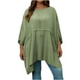thumbnail image 1 of Womens Batwing Sleeve Plus Size Elegant Summer Cape Blouse Round Neck Ruffle Long Casual Tunic Tops to Wear with Leggings, 1 of 7