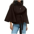 thumbnail image 1 of Womens Batwing Sleeve Poncho Peacoats Belted Button Down Stand Collar Jacket Solid Color Wool Blend Cape Coats Trendy Casual Overcoat, 1 of 5