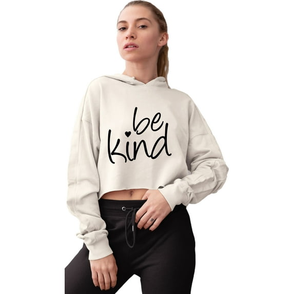 Womens Be Kind Heart Cropped Hooded Sweatshirt
