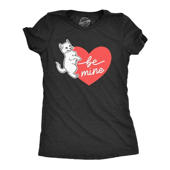 Womens Be Mine Cat T Shirt Cute Valentines Day Kitten Heart Graphic Novelty Tee Womens Graphic Tees