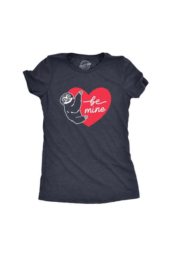 Womens Be Mine Sloth T Shirt Cute Valetines Day Heart Graphic Tee for Ladies Womens Graphic Tees