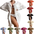 thumbnail image 1 of Womens Beach Cover Up Long Sleeve Button Down Shirts Summer Cotton Gauze Tops Swimsuit Coverup, 1 of 5