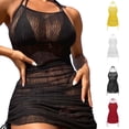 thumbnail image 1 of Womens Beach Cover Up Solid Swim Cover Up Dress with Drawstring Beach Mesh Skirt Swim Suit Coverup for Women, 1 of 3