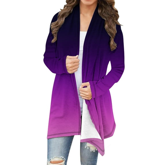 Womens Beach Coverups, Fall Cardigan for Women Lightweight Casual Ombre Tie Dye Open Front Long Sleeve Shirts Plus Size S-5XL
