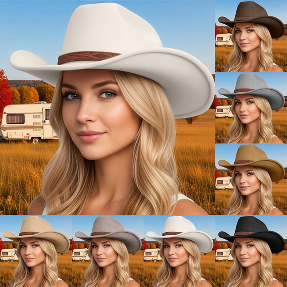 Womens Beach Hat Unisex Classic Western Cowboy Jazz Hat Unique Brim Design Light Gray One Size