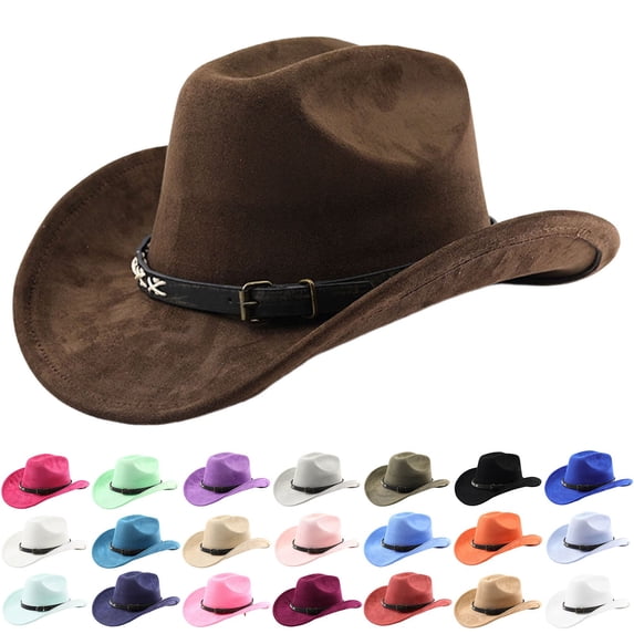 Womens Beach Hat Unisex Curved Brim Suede Western Cowboy Hat Outdoor Country Pink One Size