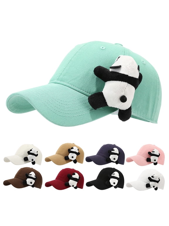 Womens Beach Hat Unisex Cute Panda Embroidered Baseball Cap Spring Summer Sun Black One Size
