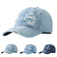 thumbnail image 1 of Womens Beach Hat Unisex Retro Washed Distressed Denim Baseball Cap Outdoor Sun Sky Blue One Size, 1 of 8