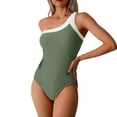 thumbnail image 1 of Womens Beach One Shoulder Swimsuits Color Block One-Piece Swiming Suits Padded Tummy-Control Swimwear Army Green, M, 1 of 7
