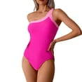 thumbnail image 1 of Womens Beach One Shoulder Swimsuits Color Block One-Piece Swiming Suits Padded Tummy-Control Swimwear Hot Pink, XXL, 1 of 7