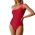 thumbnail image 1 of Womens Beach One Shoulder Swimsuits Color Block One-Piece Swiming Suits Padded Tummy-Control Swimwear Red, XL, 1 of 7