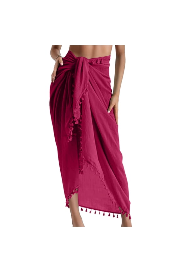 Womens Beach Pareos Sarong Sheer Long Swimsuit Cover Ups Bikini Wrap Skirt Hot Pink One Size