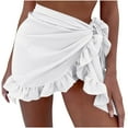 thumbnail image 1 of Womens Beach Sarong Ruffled Sheer Bathing Suit Wrap Skirt Coverups Tie Bikini Swimsuit Cover Ups for Swimwear (Free Size, White), 1 of 3