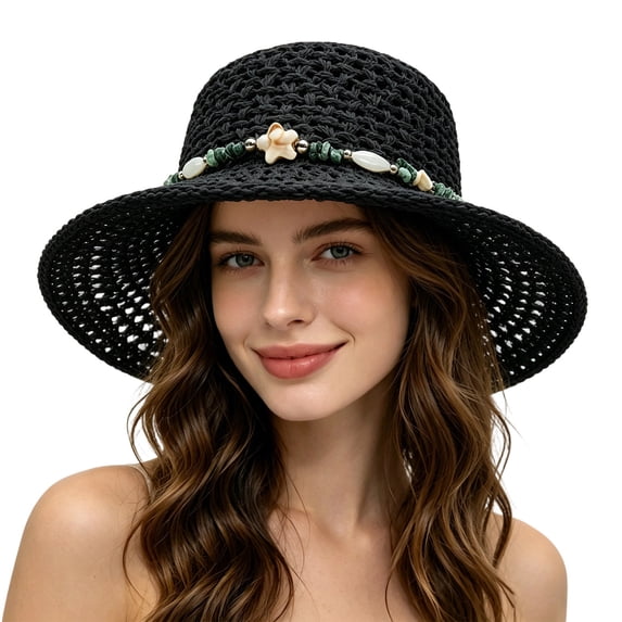Womens Beach Sun Straw Hat UV Protection Travel Packable Foldable Brim Summer UV Hat