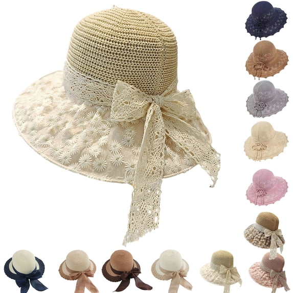 Womens Beach Sun Straw Hat UV UPF 80+ Travel Foldable Brim Summer UV Hat
