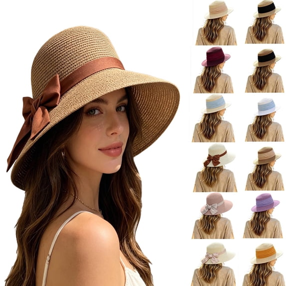 Womens Beach Sun Straw Hat UV UPF 80+ Travel Foldable Brim Summer UV Hat