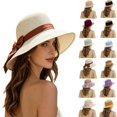 thumbnail image 1 of Womens Beach Sun Straw Hat UV UPF 80+ Travel Foldable Brim Summer UV Hat, 1 of 9