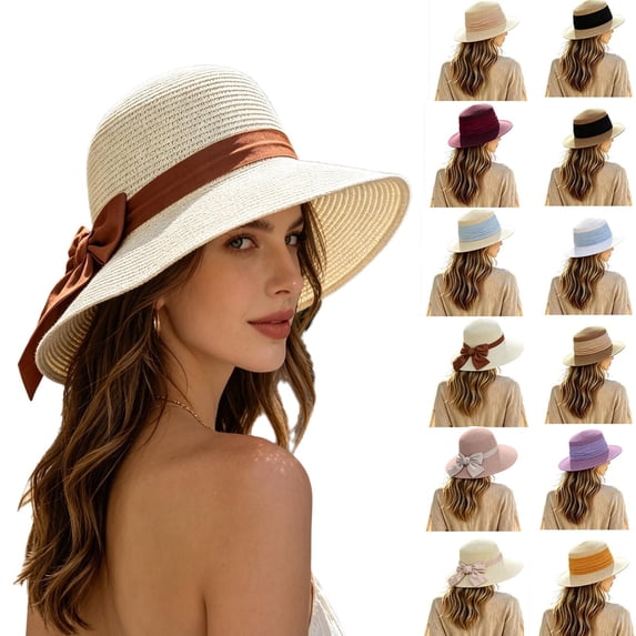 Womens Beach Sun Straw Hat UV UPF 80+ Travel Foldable Brim Summer UV Hat