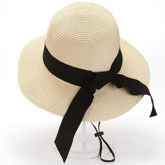 Womens Beach Sun Straw Hat UV UPF50 Travel Foldable Brim Summer UV Hat/Beige